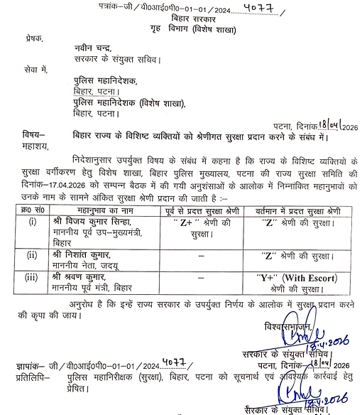 नीतीश के बेटे निशांत रहेंगे अब Z श्रेणी सुरक्षा घेरे में, दोनों डिप्टी CM की सिक्यूरिटी बढ़ी तो विजय सिन्हा की हो गई कम
