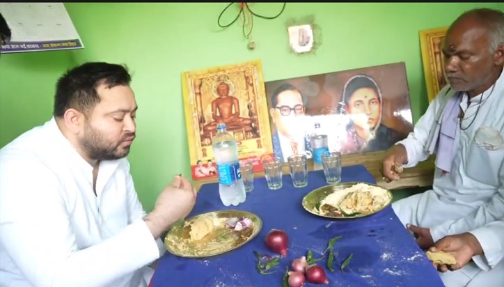 After eating sattu, onion, chilli and pickle, Tejashwi gave After eating sattu, onion, chilli and pickle, Tejashwi gave