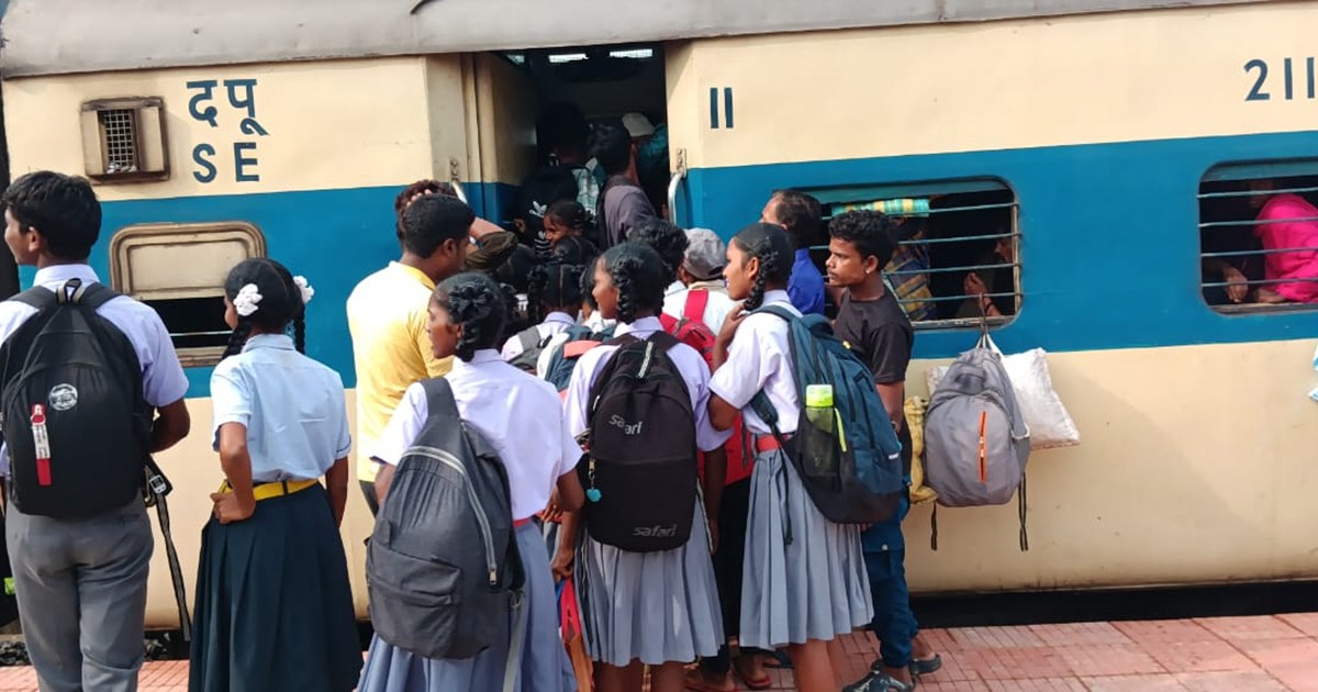 School Students Travelling in Trains 