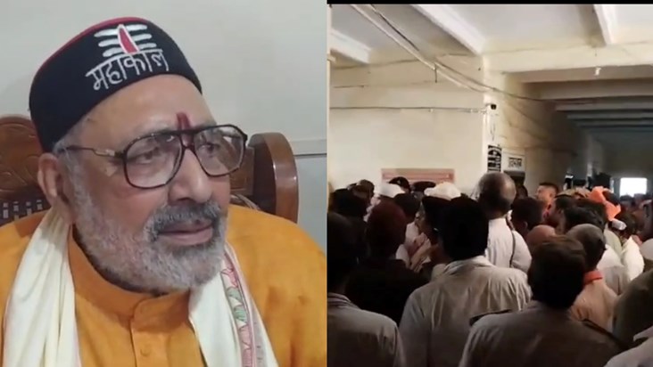 Union Minister Giriraj Singh attacked in Begusarai during Ja Union Minister Giriraj Singh attacked in Begusarai during Ja