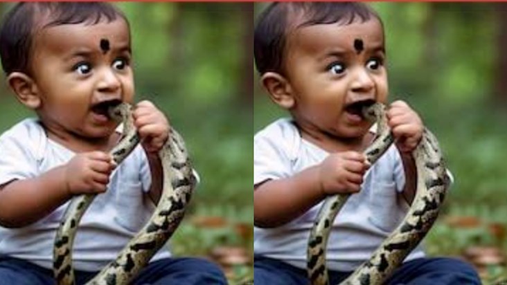 Ajab gajab When a small child started biting a baby snake li Ajab gajab When a small child started biting a baby snake li