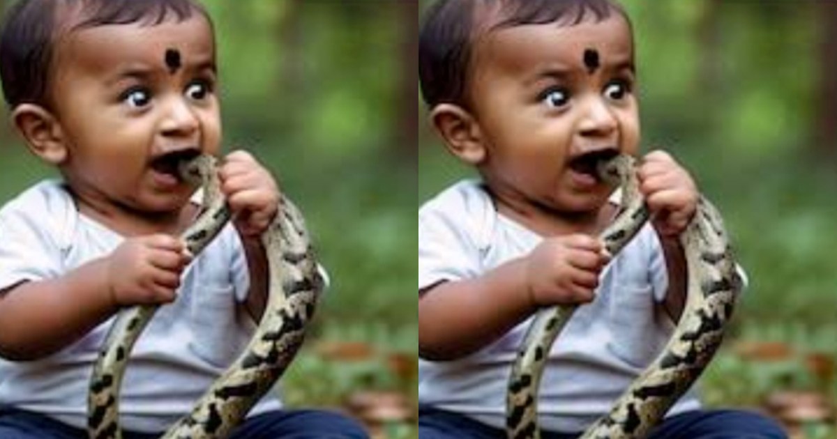 Ajab gajab When a small child started biting a baby snake li