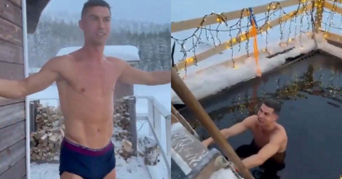Ronaldo seen taking ice bath in snow covered swimming pool, 
