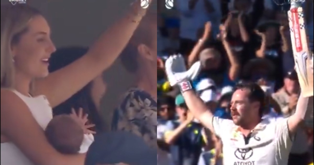 Wife Jessica Davis jumped as soon as Travis Head scored a ce