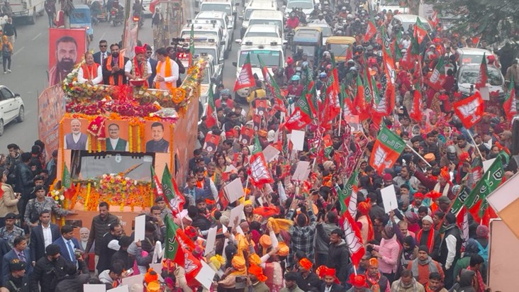 In Patna, party workers arrived with elephants and horses at