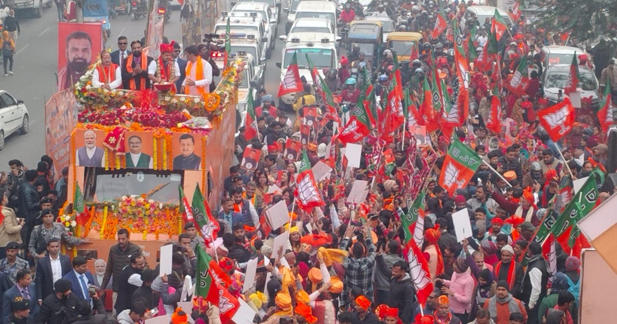 In Patna, party workers arrived with elephants and horses at