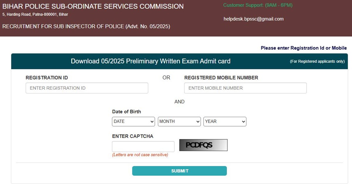 BPSSC has released the admit card for the Sub-Inspector prel