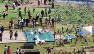 Fans threw bottles when they couldn't catch a glimpse of footballer Lionel Messi.