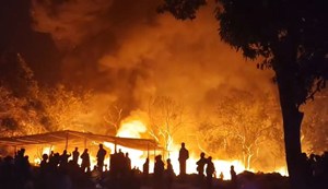 A fire broke out on the NH-27, turning a junk shop into a ball of fire.