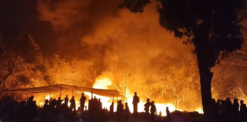 A fire broke out on the NH-27, turning a junk shop into a ba