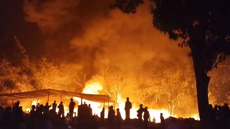 A fire broke out on the NH-27, turning a junk shop into a ba