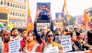 Protest marches held in West Bengal against the violence in Bangladesh.