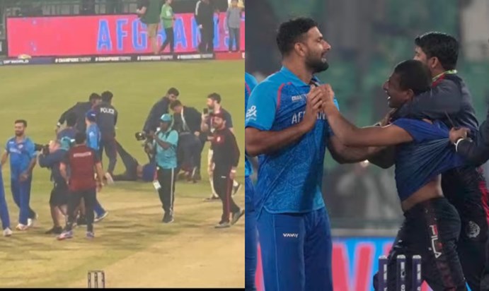 As soon as Afghanistan won, a fan entered the ground, securi As soon as Afghanistan won, a fan entered the ground, securi