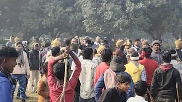 Villagers armed with sticks attacked the administrative team