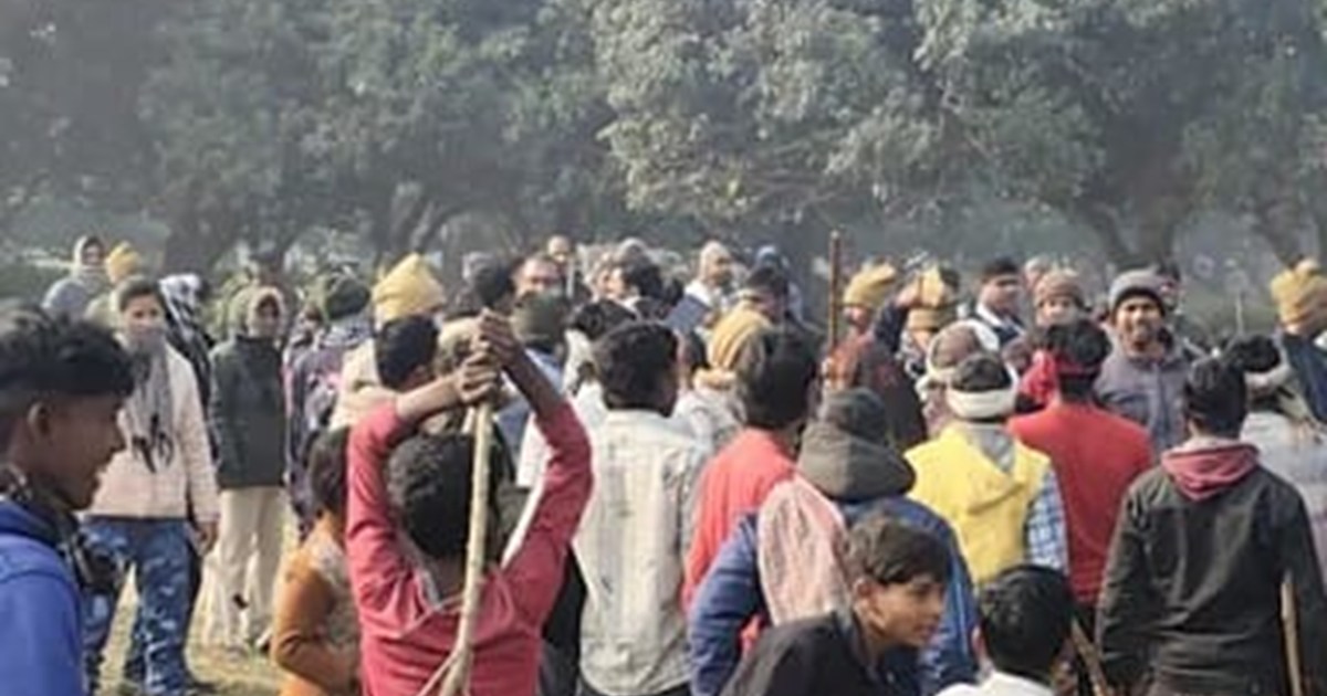 Villagers armed with sticks attacked the administrative team