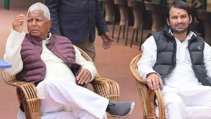 Tej Pratap met his father Lalu in Delhi.