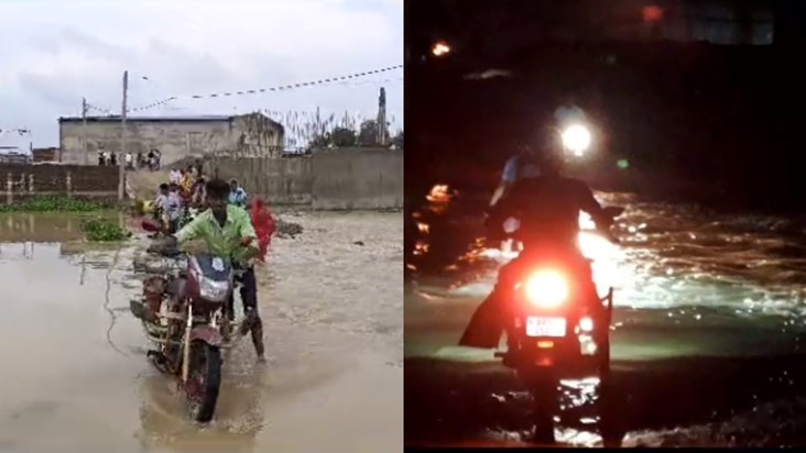 As the water level of the river increased, water started flo
