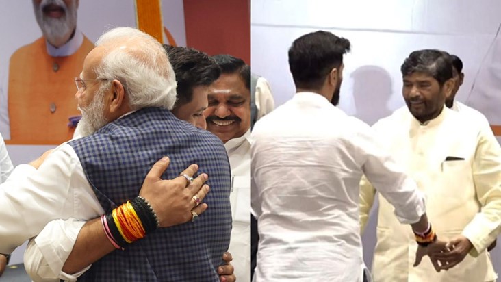 Modi hugged his Hanuman, while uncle Paras's Chirag touched Modi hugged his Hanuman, while uncle Paras's Chirag touched