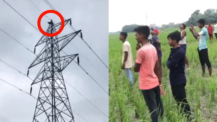 Young man climbed the tower after a fight with his wife, hig Young man climbed the tower after a fight with his wife, hig