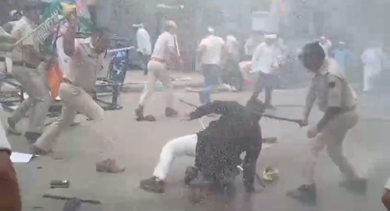 Lathi charge on Congress workers in Patna, stone pelting on Lathi charge on Congress workers in Patna, stone pelting on