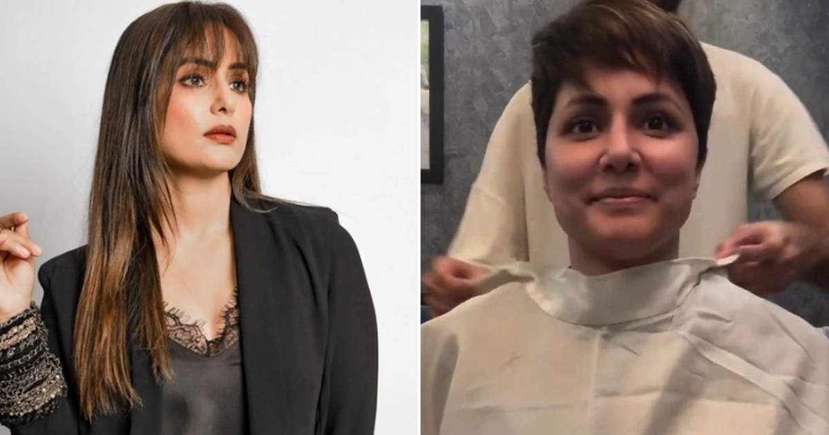 Actress Hina Khan, who is fighting breast cancer, got her ha