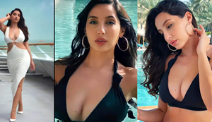 All Black Look mein Airport par pahunchi Nora Fatehi, Smile ke saath diye Paps ko Pose