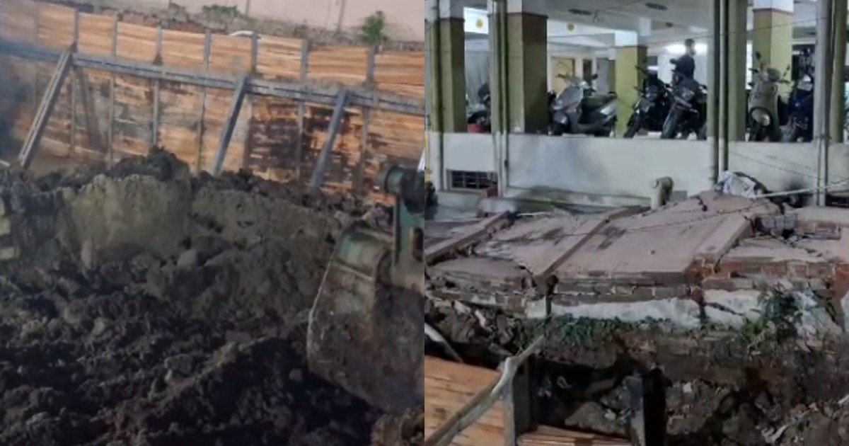 Atmosphere of fear after boundary collapse late night, peopl