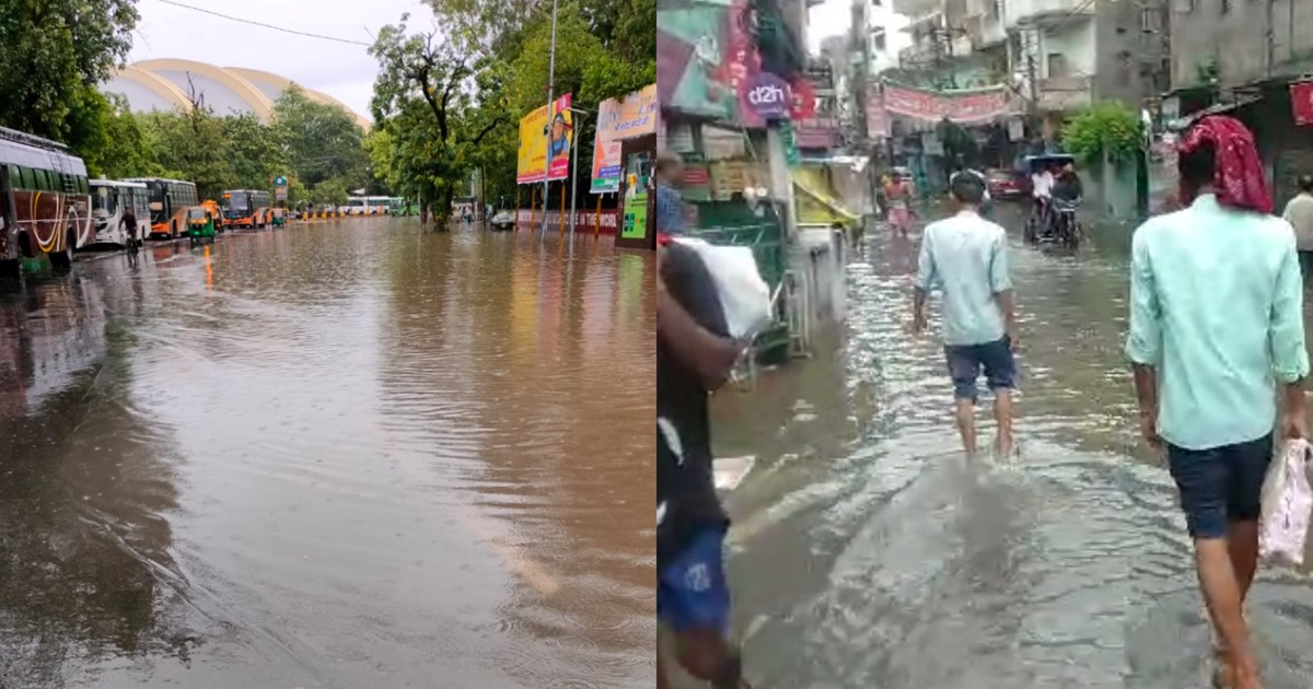 Roads of Patna turned into lakes after rain all night. schoo