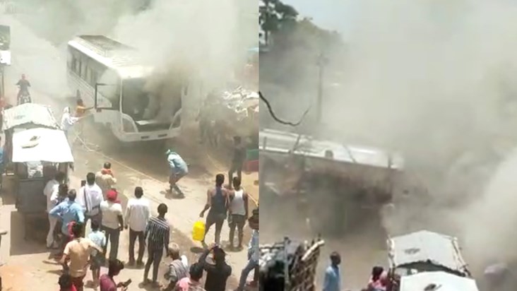 A sudden fire broke out in a bus full of passengers, there w A sudden fire broke out in a bus full of passengers, there w