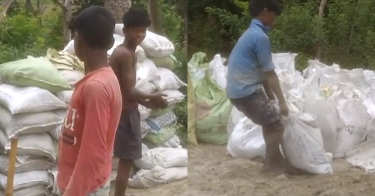 Child laborers busy preparing for flood control, district ad