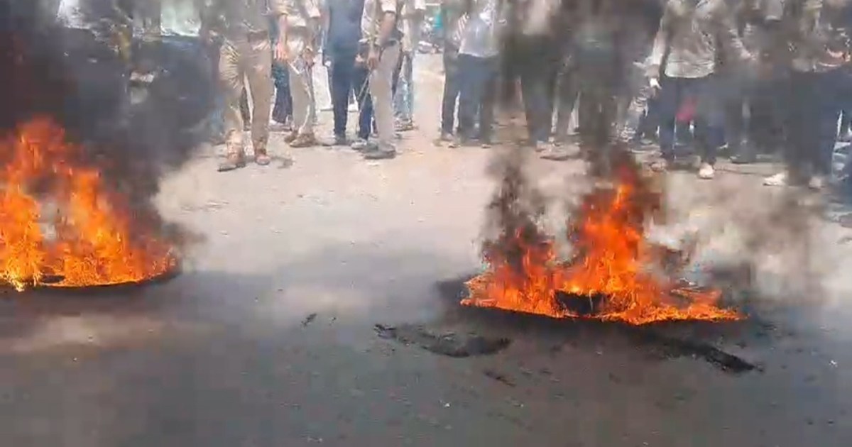 Chaos outside the examination centre in Patna, police chased