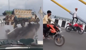 Highway Viral Video : New six lane pul par bike aur char chakka se stand karne ka video viral, police...