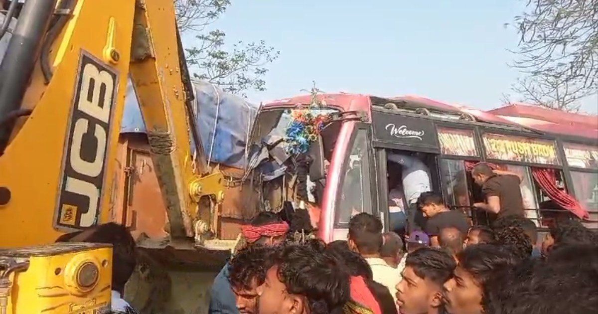 Direct collision between a passenger bus and a truck in West