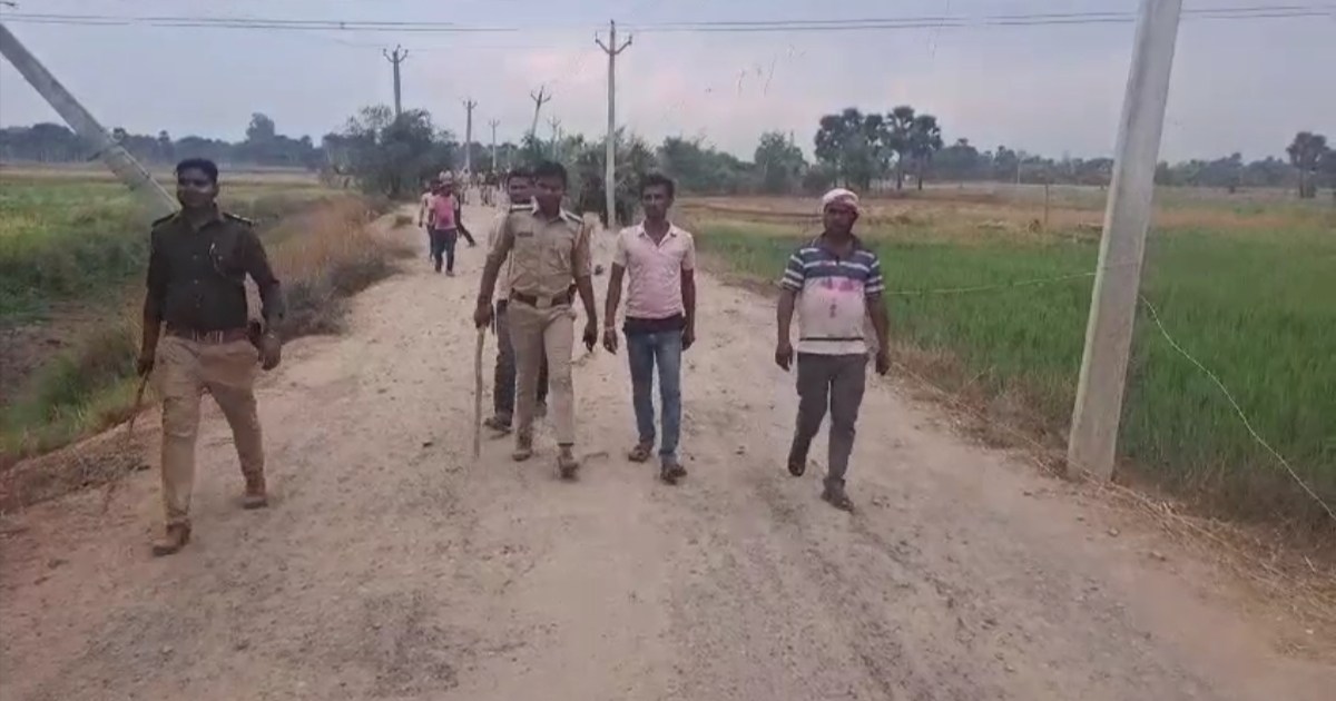 Villagers pelted stones on a policeman during Jhumta Holi in