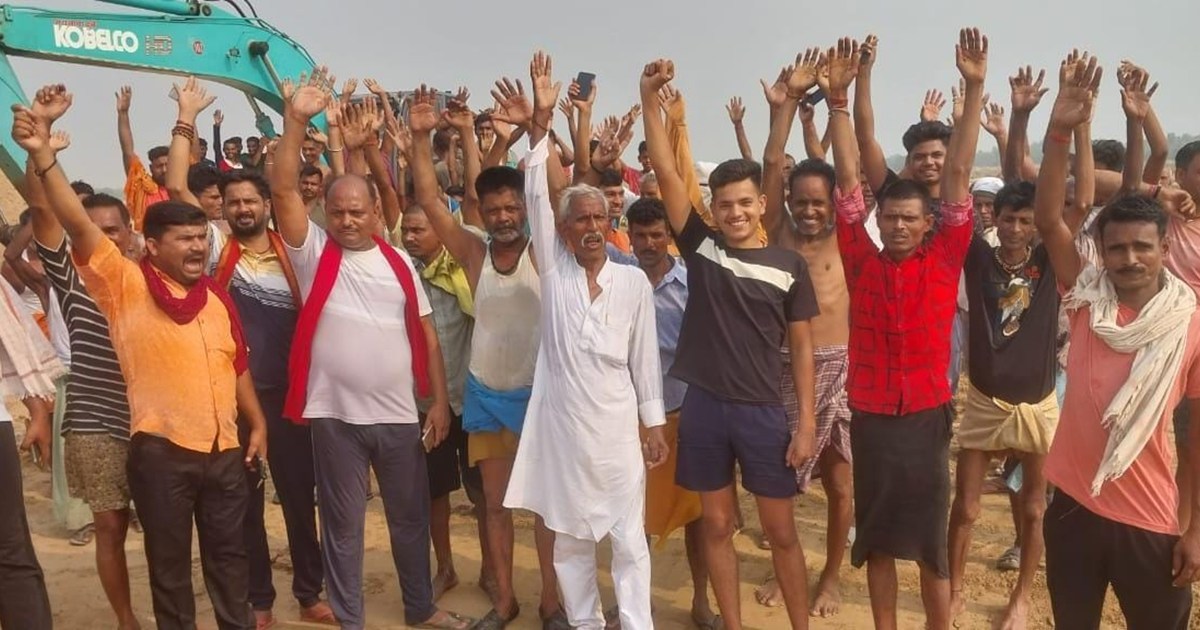 Villagers protested against illegal excavation of sand in th