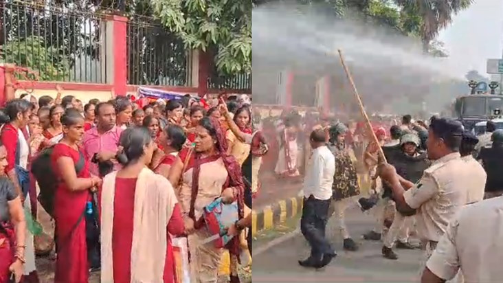 Crowd of Anganwadi workers went out of control outside the a