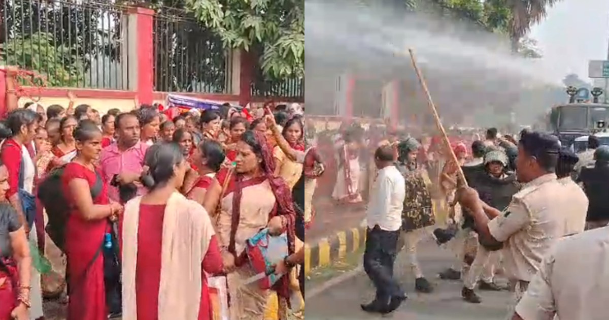 Crowd of Anganwadi workers went out of control outside the a