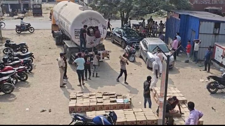 Amazing setup, alcohol started coming out of a gas tanker