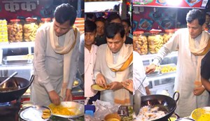 Minister of State for Home was seen making 'Kachdi' in Tejashwi's stronghold.