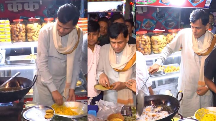 Minister of State for Home was seen making 'Kachdi' in Tejas Minister of State for Home was seen making 'Kachdi' in Tejas