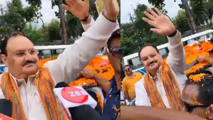 Flowers rained as soon as JP Nadda reached Patna, grand prog