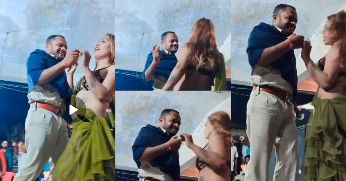Video of a Chowkidar in police uniform dancing with a dancer