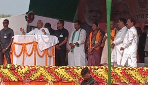 CM Nitish Kumar, who arrived in Saran for election campaigning