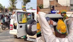 Tej Pratap Yadav's election campaign carried a police sticker