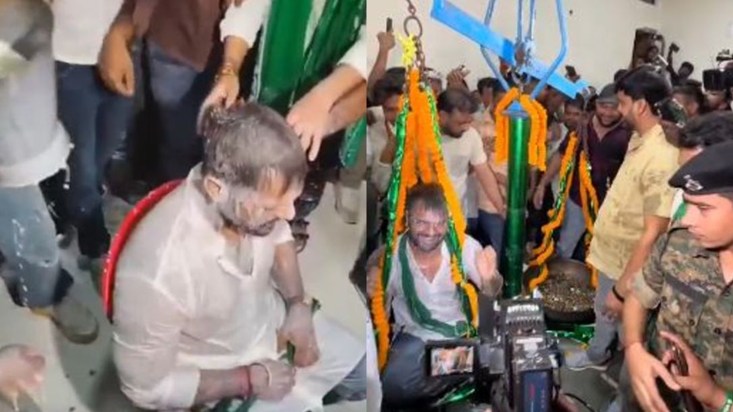 In Chhapra, Khesari Lal was bathed in milk and weighed with 