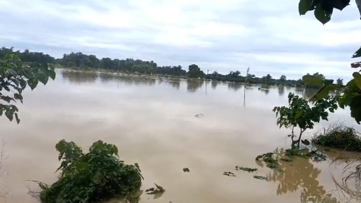 Due to heavy rains, the embankment on the Sikta river broke.