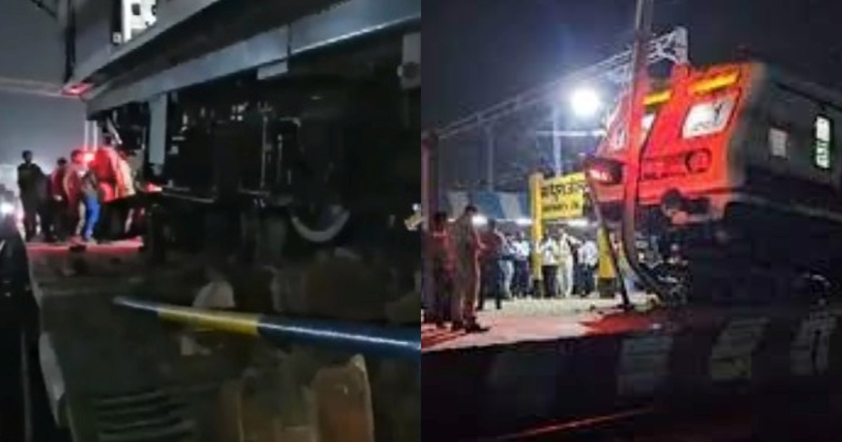 Suddenly the train left the track and came to the platform, 