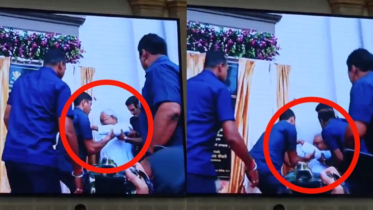 During the inauguration, CM Nitish's foot slipped, he fell o