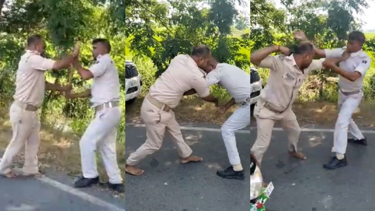 Video of fight between two policemen on the middle of the ro