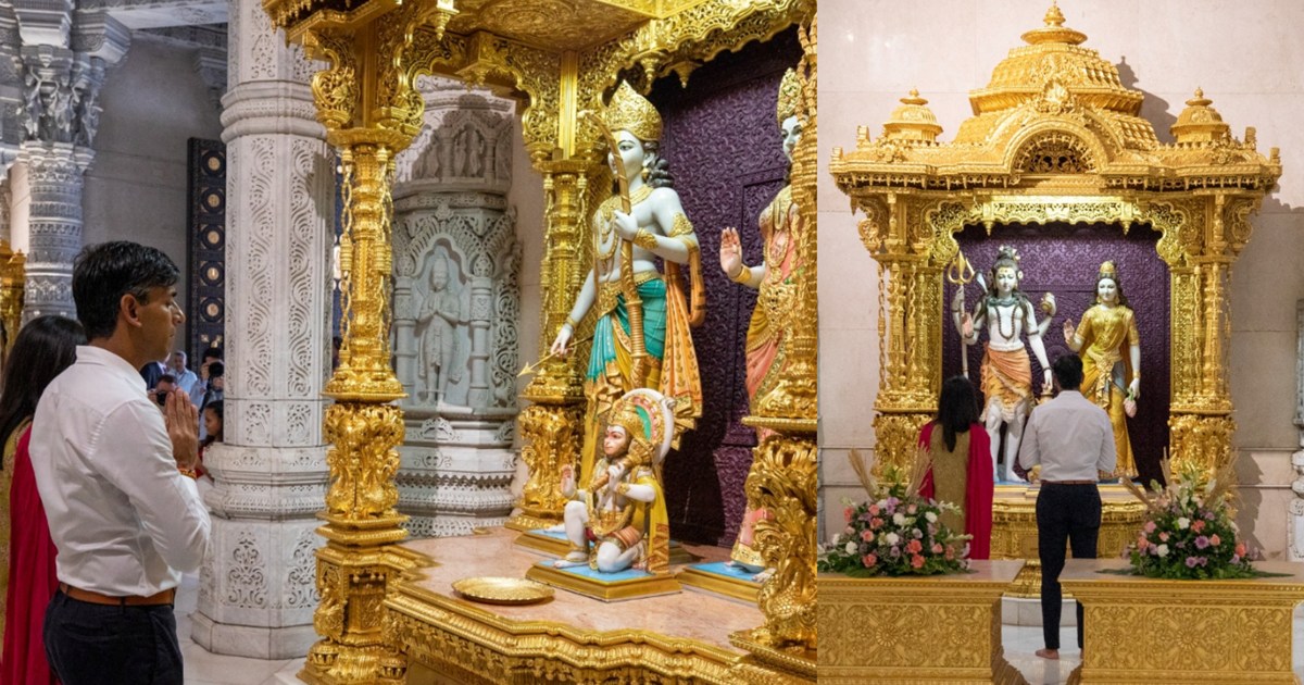British PM Rishi Sunak reached Akshardham temple with his wi